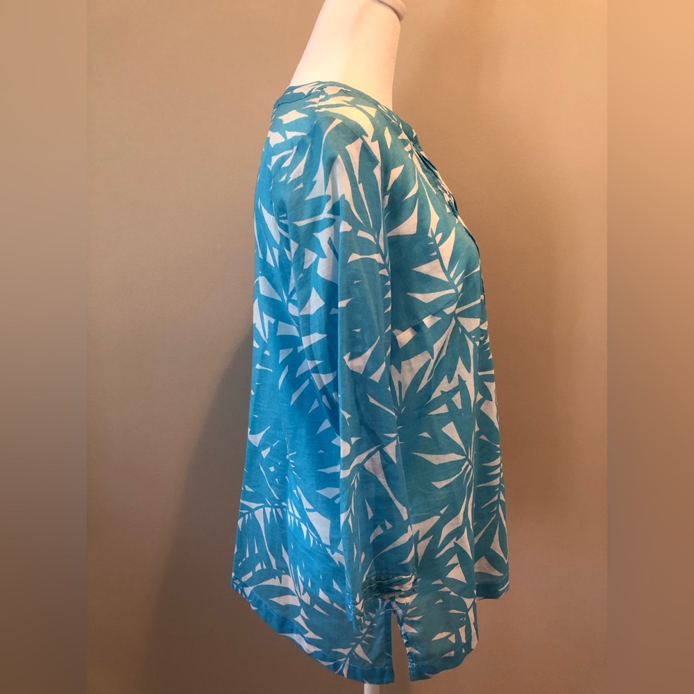Talbots 3/4 Sleeve Blouse Blue/White Womens Small - Picture 4 of 5